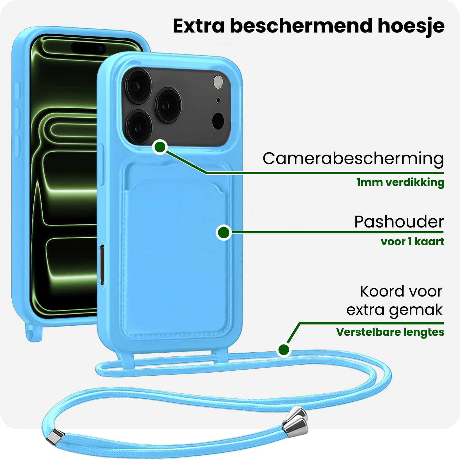 BASEY. BASEY. iPhone 17 Pro Max Hoesje Pashouder met Koord - Lichtblauw