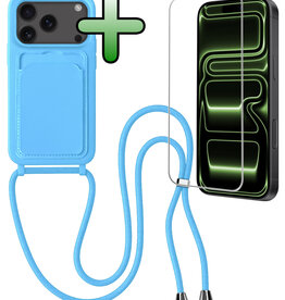 BASEY. BASEY. iPhone 17 Pro Max Hoesje Pashouder met Koord Met Screenprotector - Lichtblauw