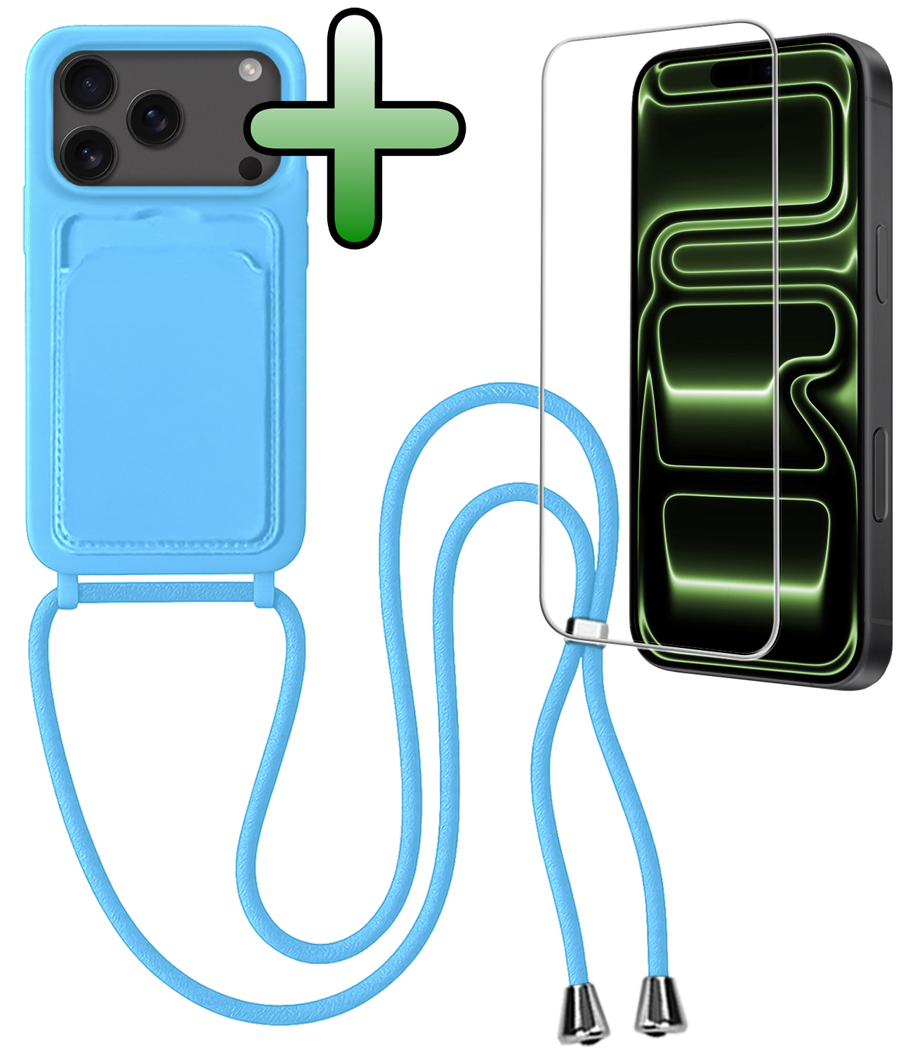 BASEY. BASEY. iPhone 17 Pro Max Hoesje Pashouder met Koord Met Screenprotector - Lichtblauw