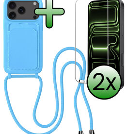 BASEY. BASEY. iPhone 17 Pro Max Hoesje Pashouder met Koord Met 2x Screenprotector - Lichtblauw