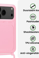 BASEY. BASEY. iPhone 17 Pro Max Hoesje Pashouder met Koord Met Screenprotector - Lichtroze