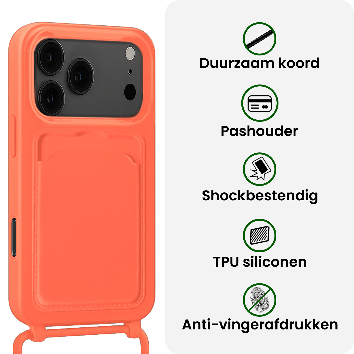 BASEY. BASEY. iPhone 17 Pro Max Hoesje Pashouder met Koord Met 2x Screenprotector - Papaya