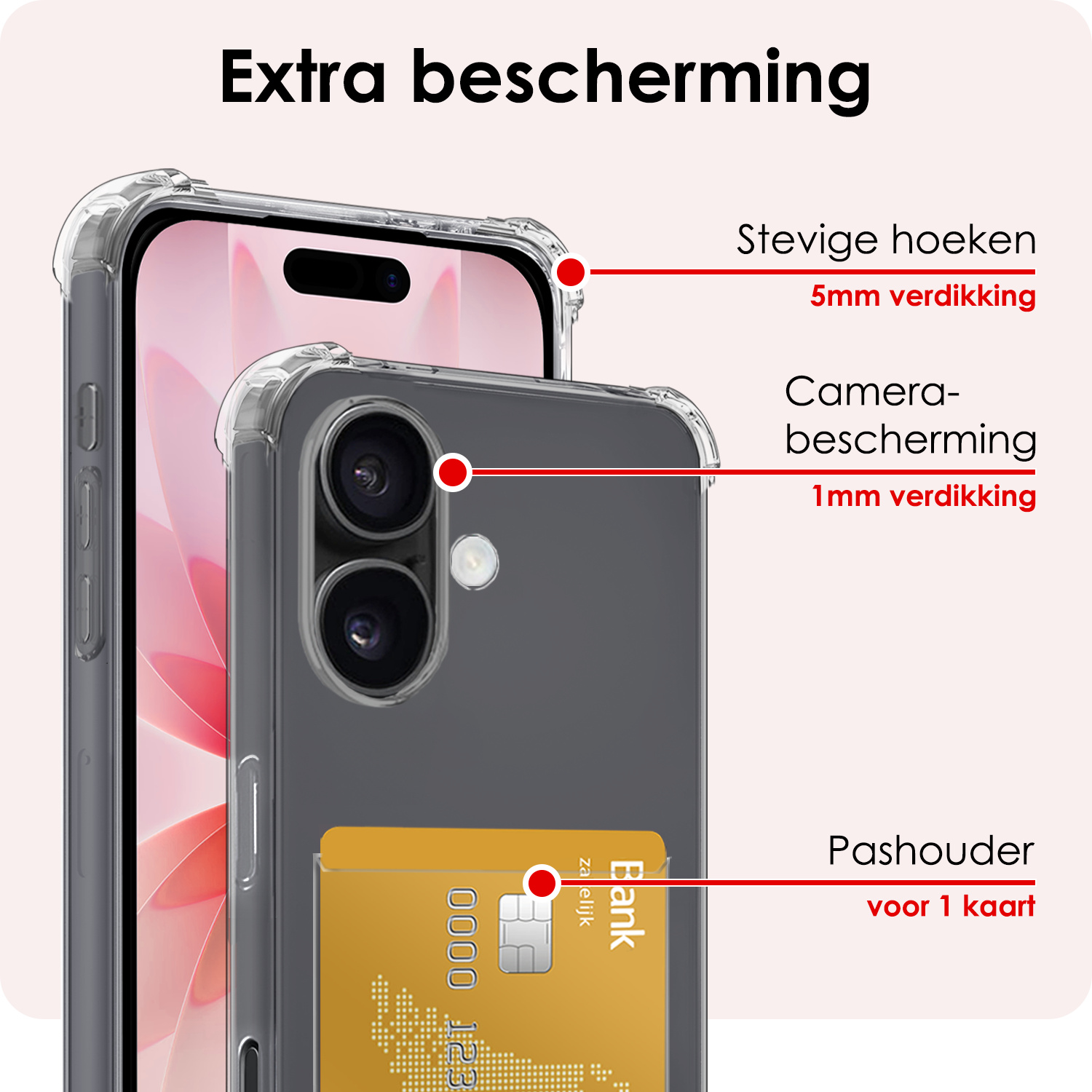 NoXx NoXx iPhone 17 Hoesje Pashouder Met 2x Screenprotector