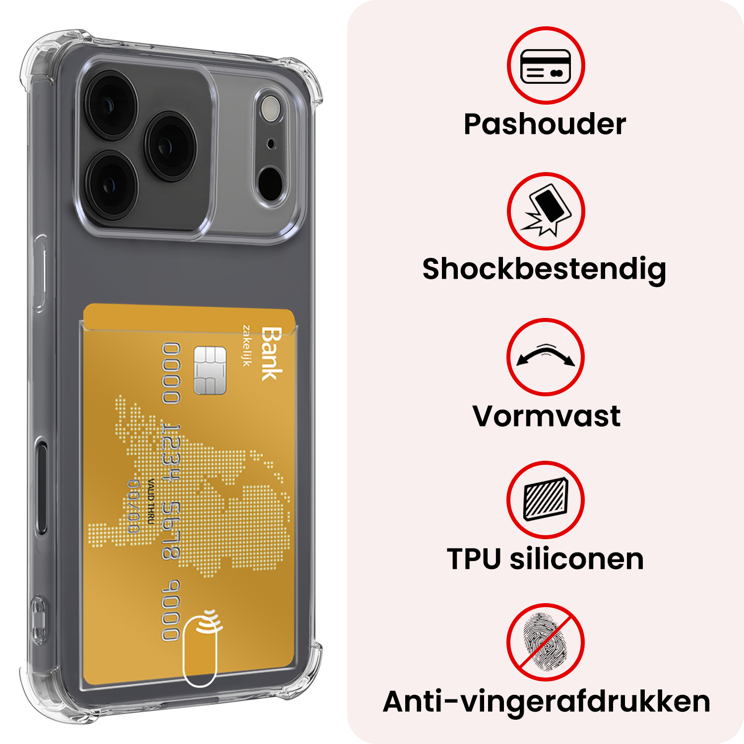 NoXx NoXx iPhone 17 Pro Hoesje Pashouder Met 2x Screenprotector