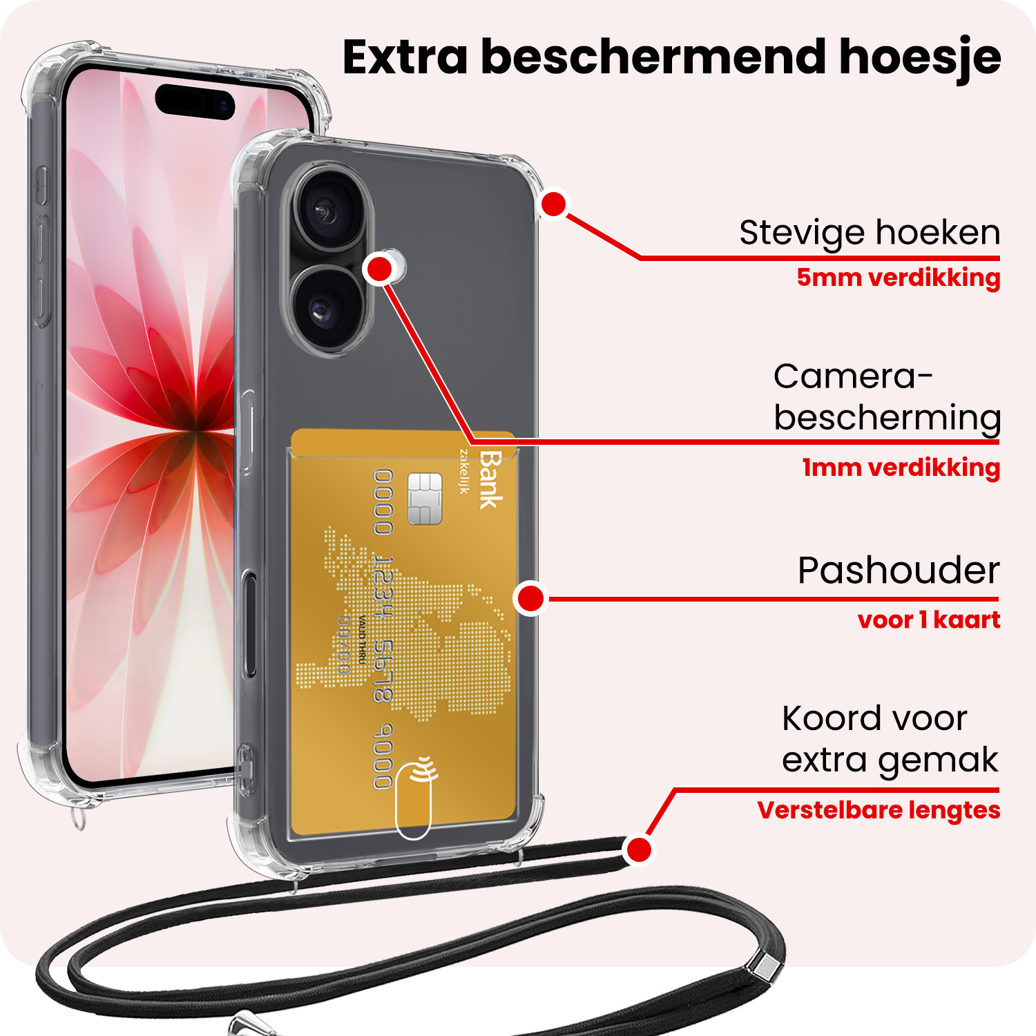NoXx NoXx iPhone 17 Hoesje Pashouder met Koord