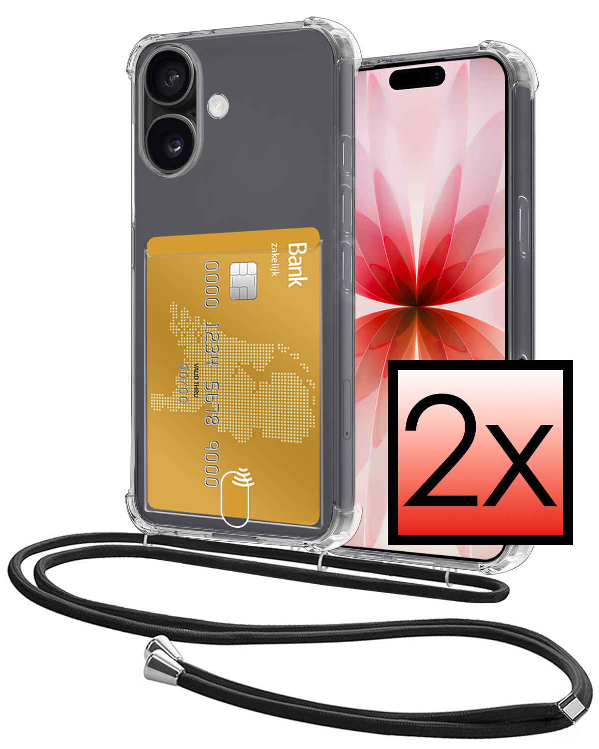 NoXx NoXx iPhone 17 Hoesje Pashouder met Koord - 2 PACK