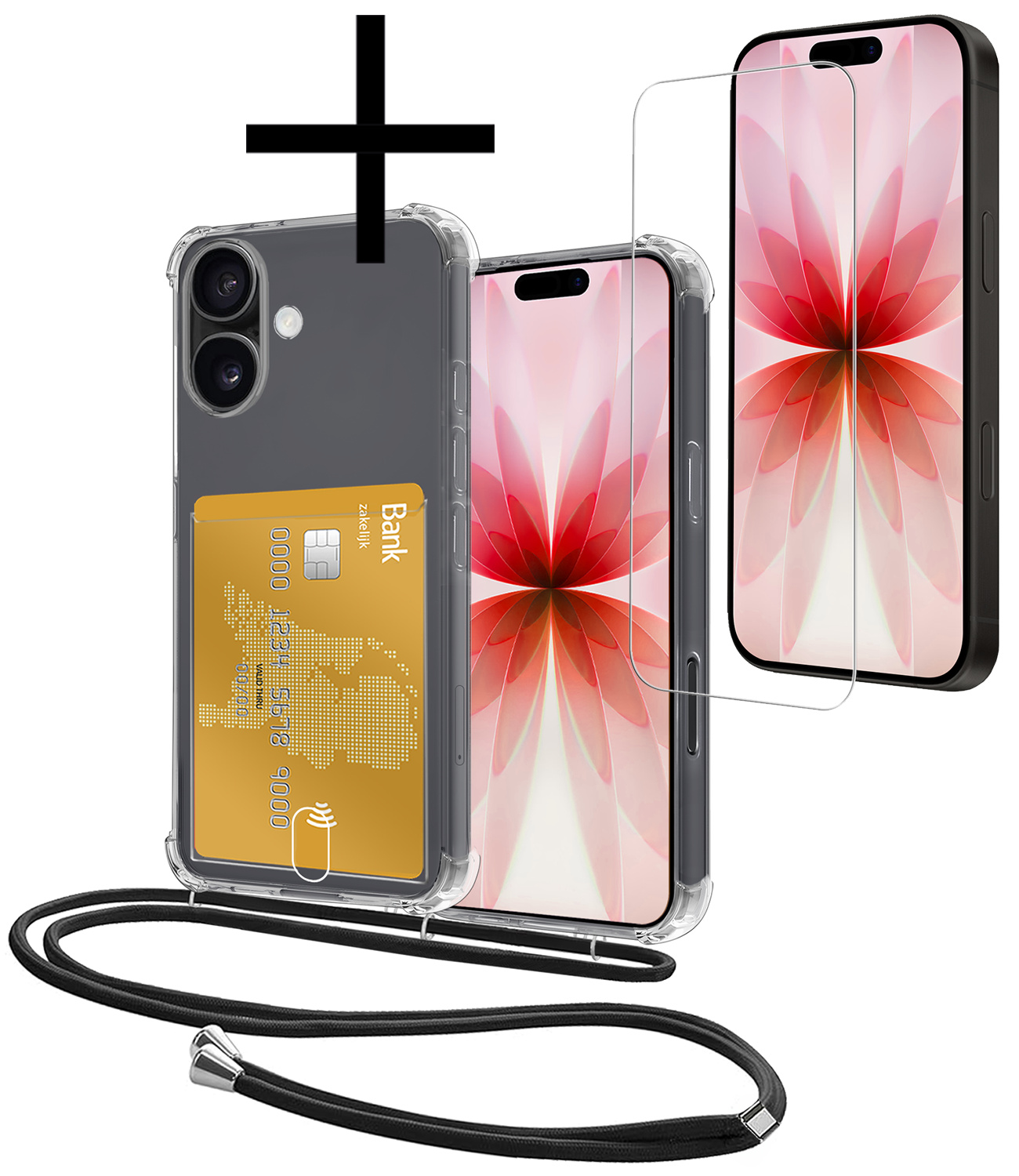 NoXx NoXx iPhone 17 Hoesje Pashouder met Koord Met Screenprotector