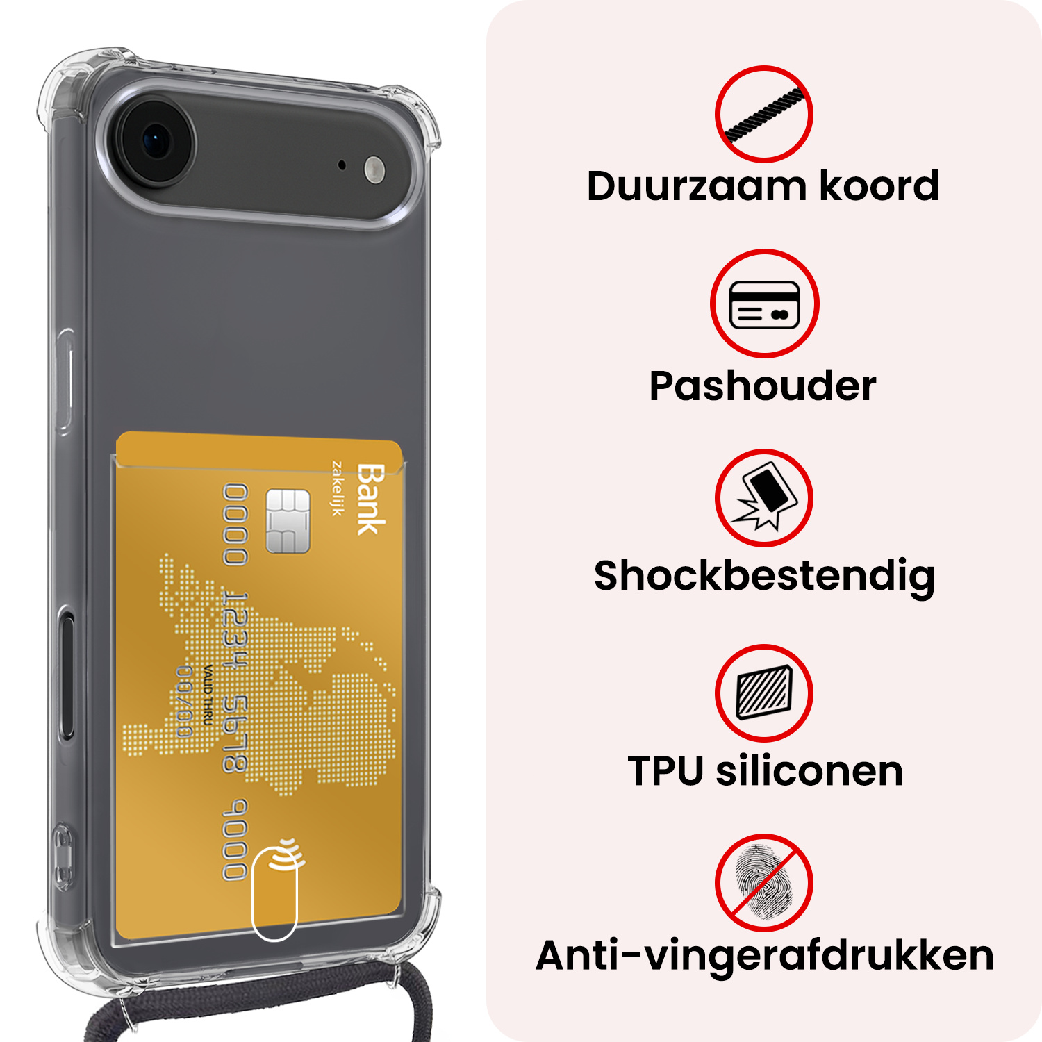 NoXx NoXx iPhone Air Hoesje Pashouder met Koord - 2 PACK