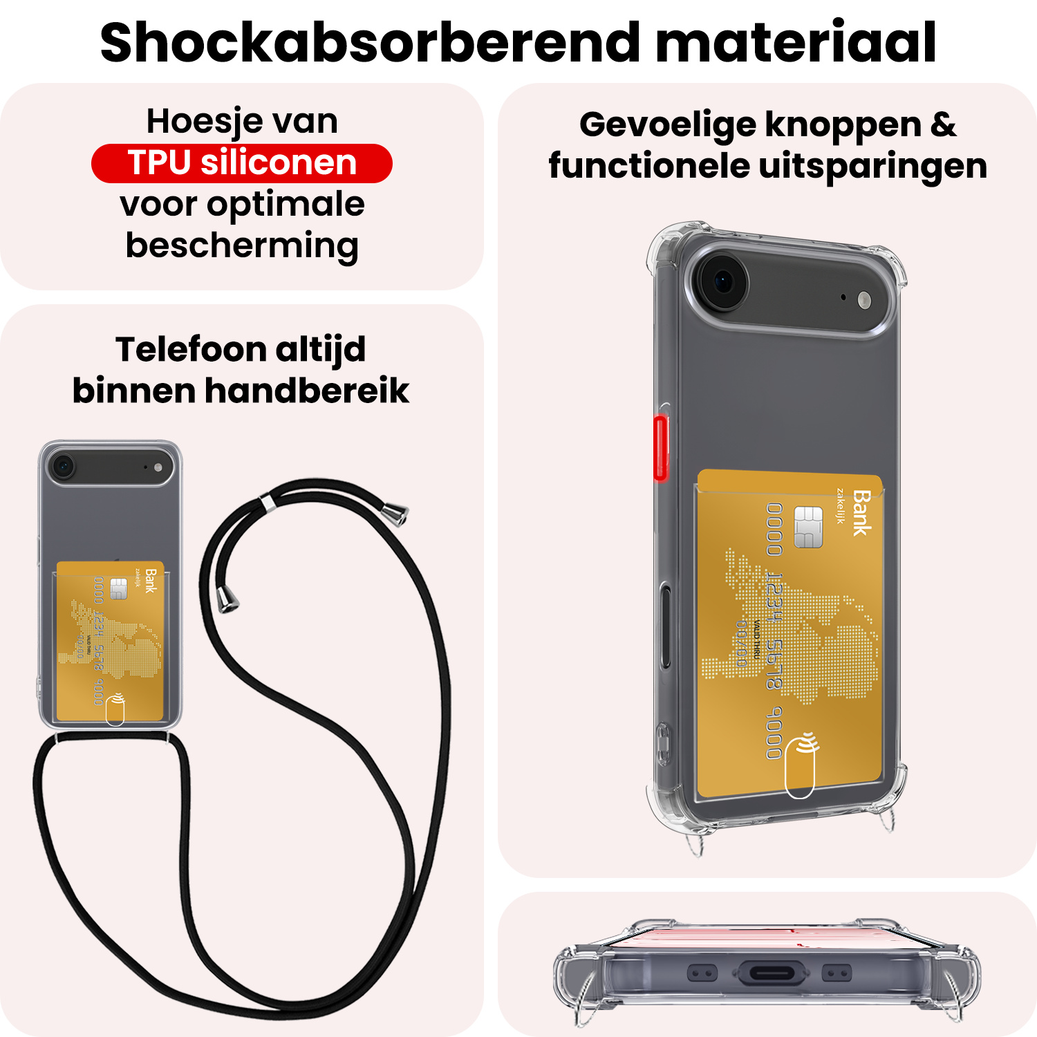 NoXx NoXx iPhone Air Hoesje Pashouder met Koord - 2 PACK