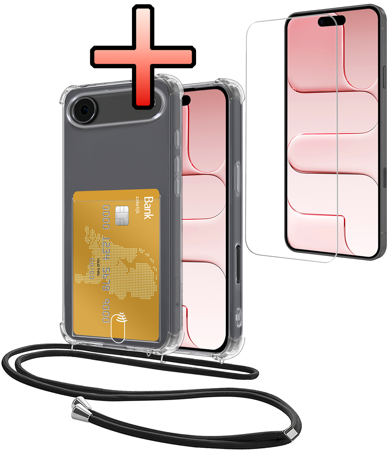 NoXx NoXx iPhone Air Hoesje Pashouder met Koord Met Screenprotector