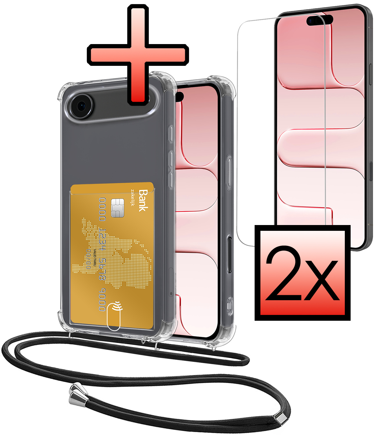 NoXx NoXx iPhone Air Hoesje Pashouder met Koord Met 2x Screenprotector