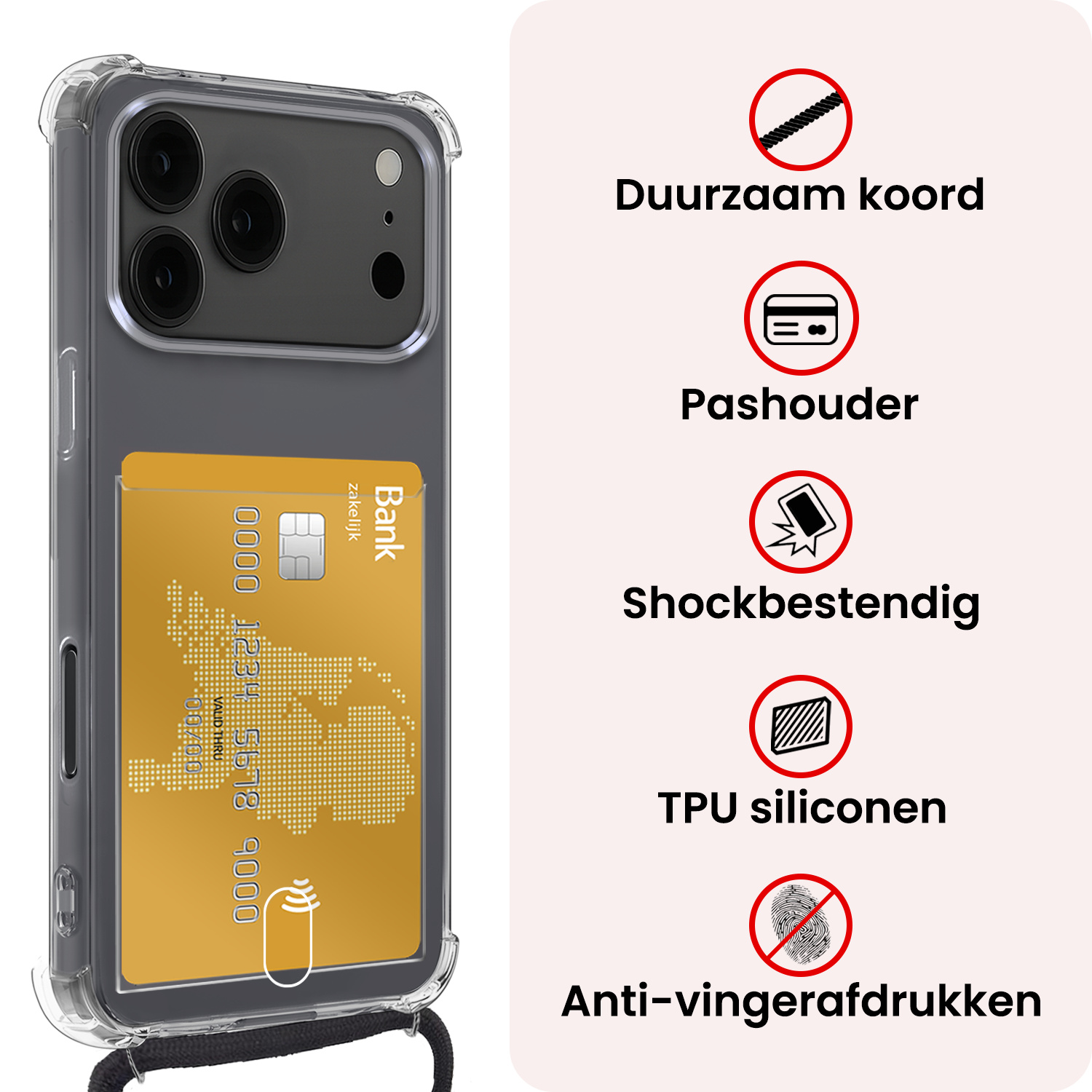 NoXx NoXx iPhone 17 Pro Hoesje Pashouder met Koord - 2 PACK