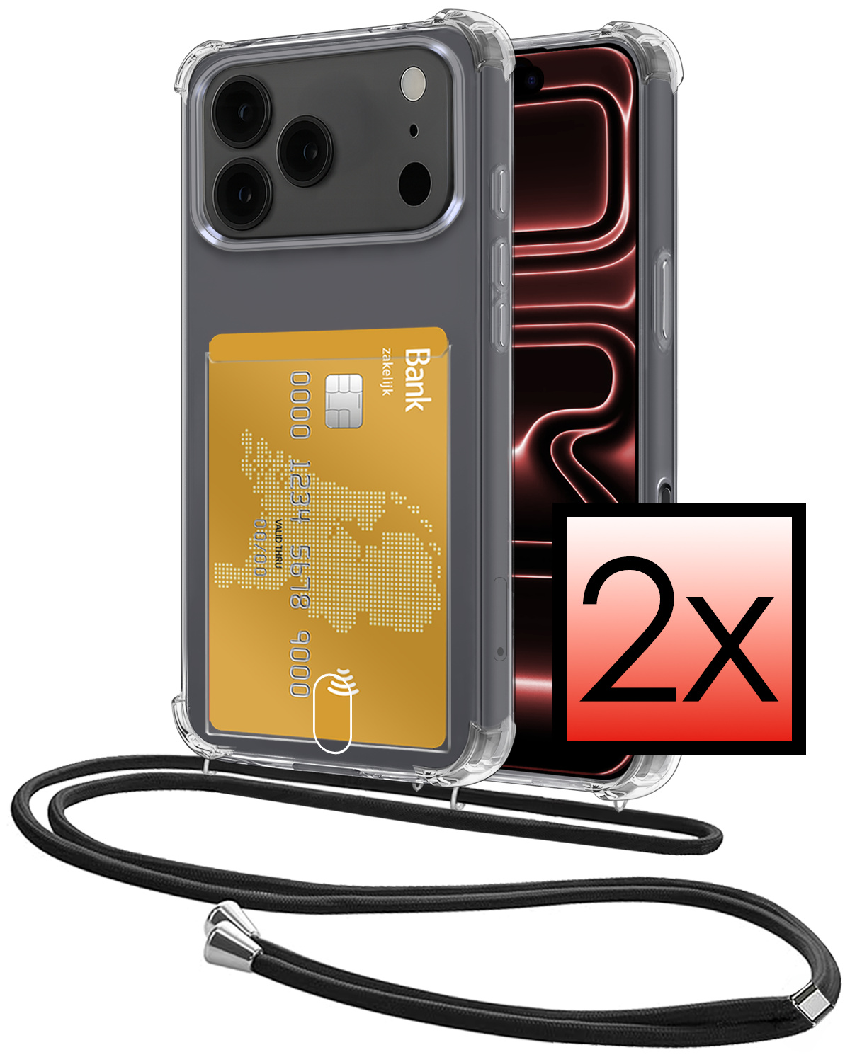 NoXx NoXx iPhone 17 Pro Max Hoesje Pashouder met Koord - 2 PACK