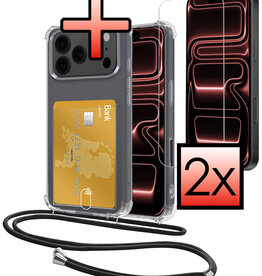 NoXx NoXx iPhone 17 Pro Max Hoesje Pashouder met Koord Met 2x Screenprotector