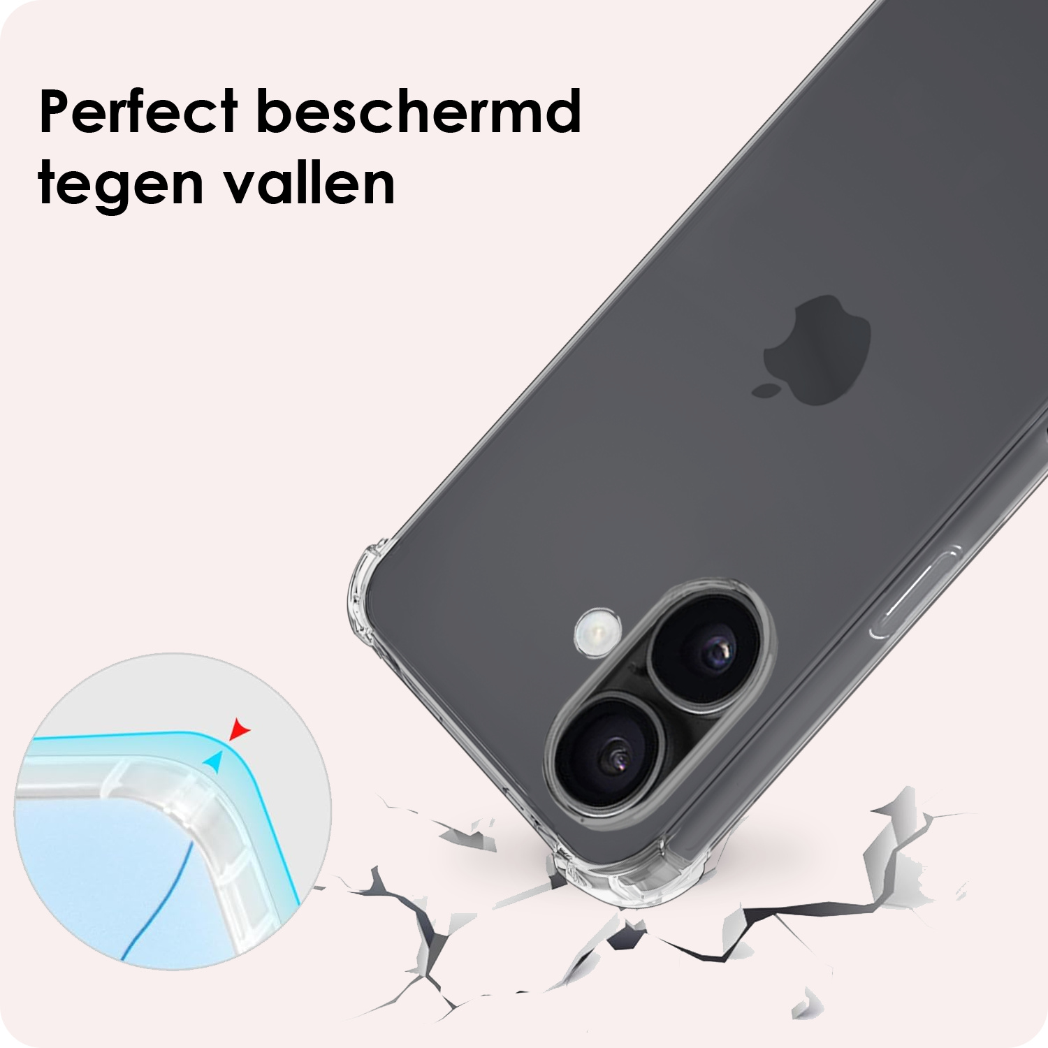 NoXx NoXx iPhone 17 Hoesje Transparant Shockproof Met Zwart Koord