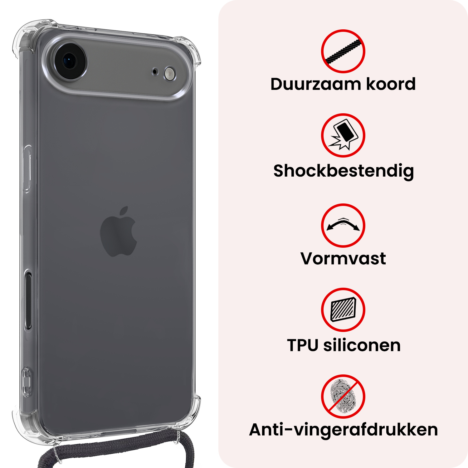 NoXx NoXx iPhone Air Hoesje Transparant Shockproof Met Zwart Koord