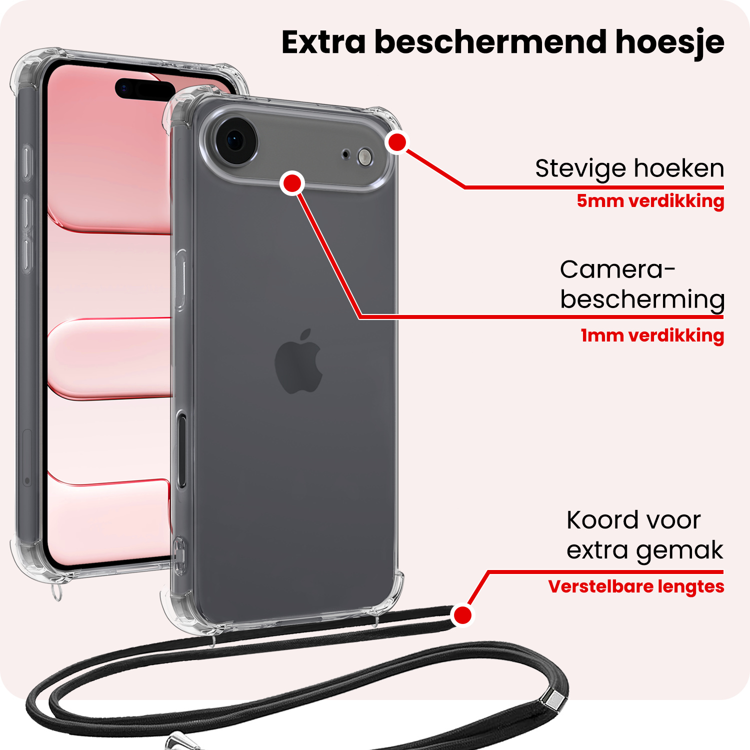 NoXx NoXx iPhone Air Hoesje Transparant Shockproof Met Zwart Koord