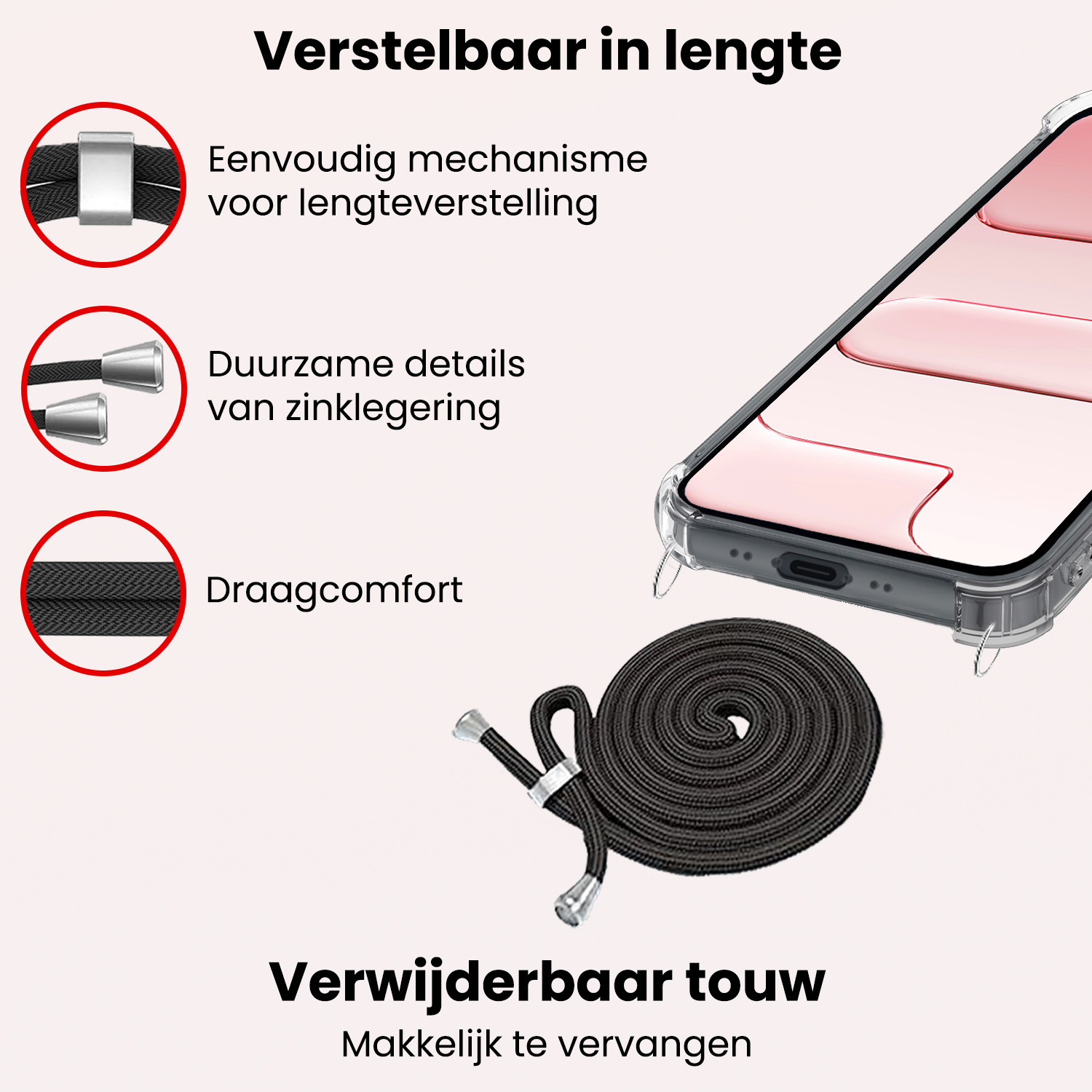 NoXx NoXx iPhone Air Hoesje Transparant Shockproof Met Zwart Koord