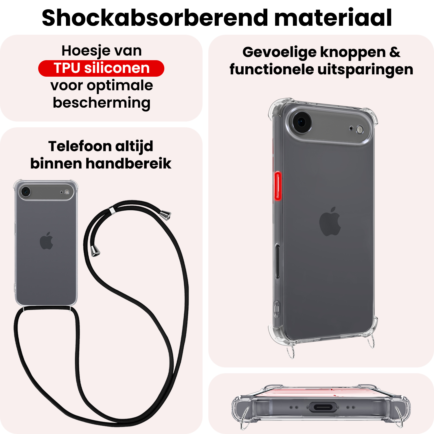 NoXx NoXx iPhone Air Hoesje Transparant Shockproof Met Zwart Koord