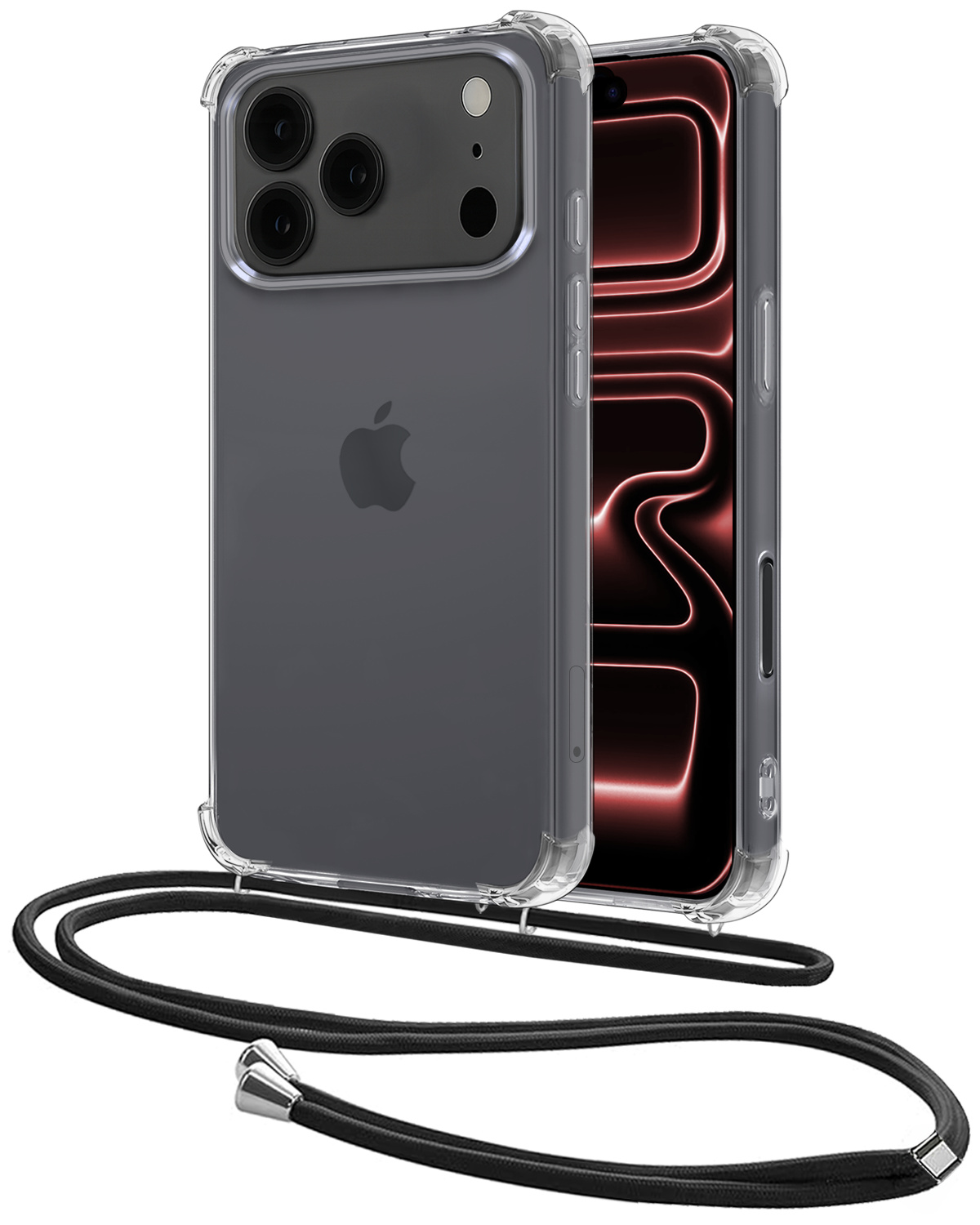 NoXx NoXx iPhone 17 Pro Hoesje Transparant Shockproof Met Zwart Koord