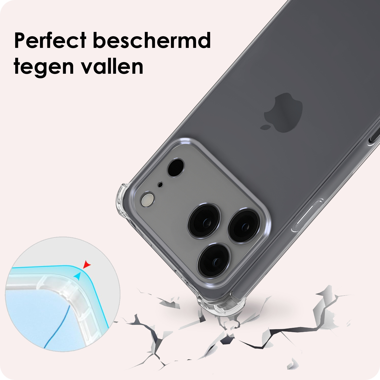 NoXx NoXx iPhone 17 Pro Hoesje Transparant Shockproof Met Zwart Koord