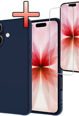 NoXx NoXx iPhone 17 Hoesje Siliconen Met Screenprotector Met Dichte Notch - Donkerblauw