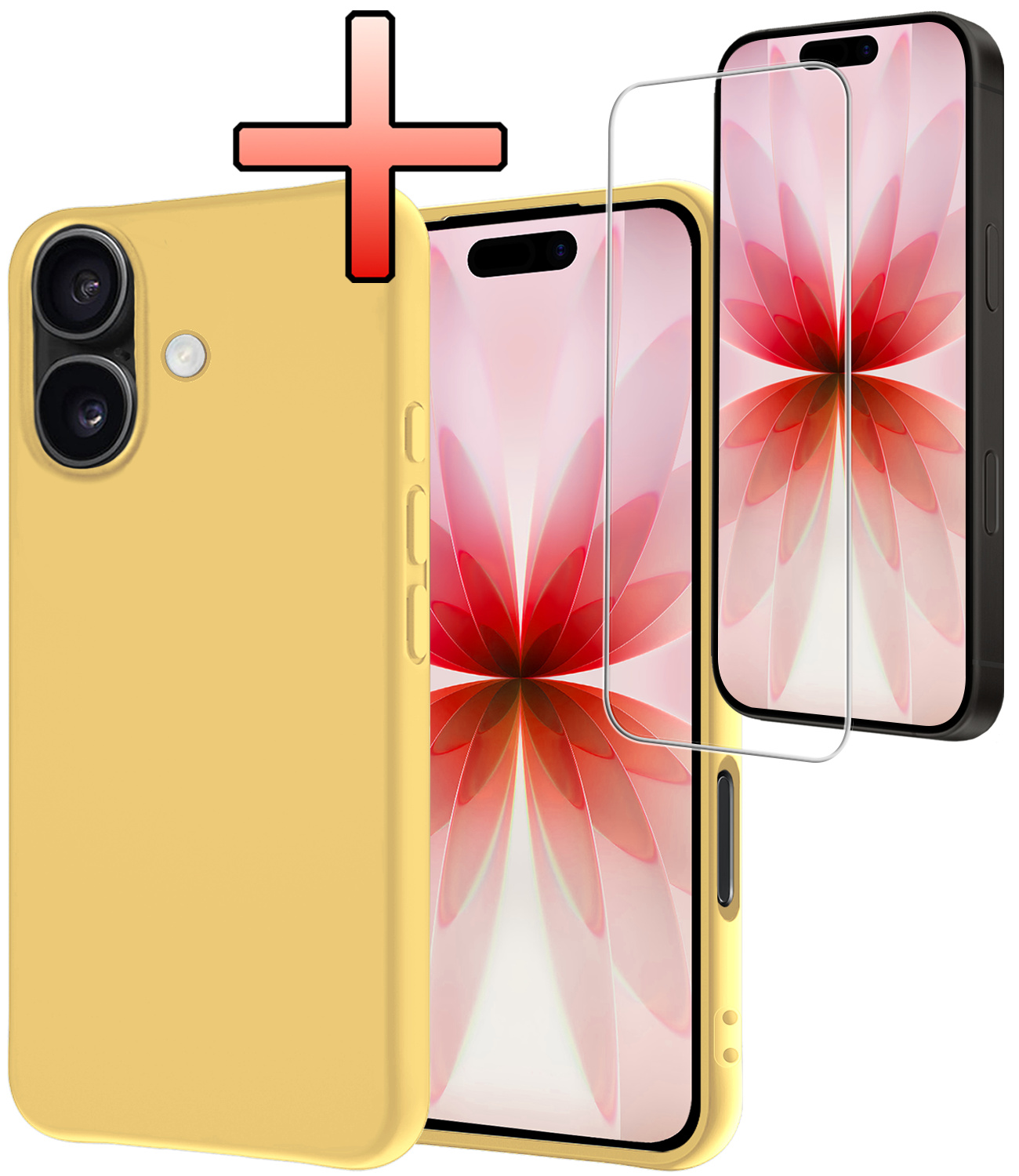 NoXx NoXx iPhone 17 Hoesje Siliconen Met Screenprotector Met Dichte Notch - Geel
