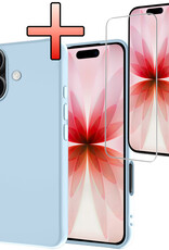NoXx NoXx iPhone 17 Hoesje Siliconen Met Screenprotector Met Dichte Notch - Lichtblauw