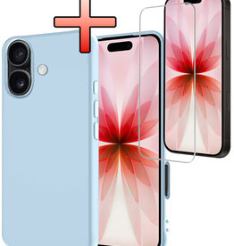 NoXx NoXx iPhone 17 Hoesje Siliconen Met Screenprotector Met Dichte Notch - Lichtblauw