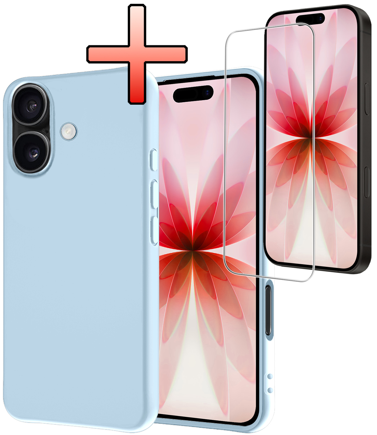 NoXx NoXx iPhone 17 Hoesje Siliconen Met Screenprotector Met Dichte Notch - Lichtblauw