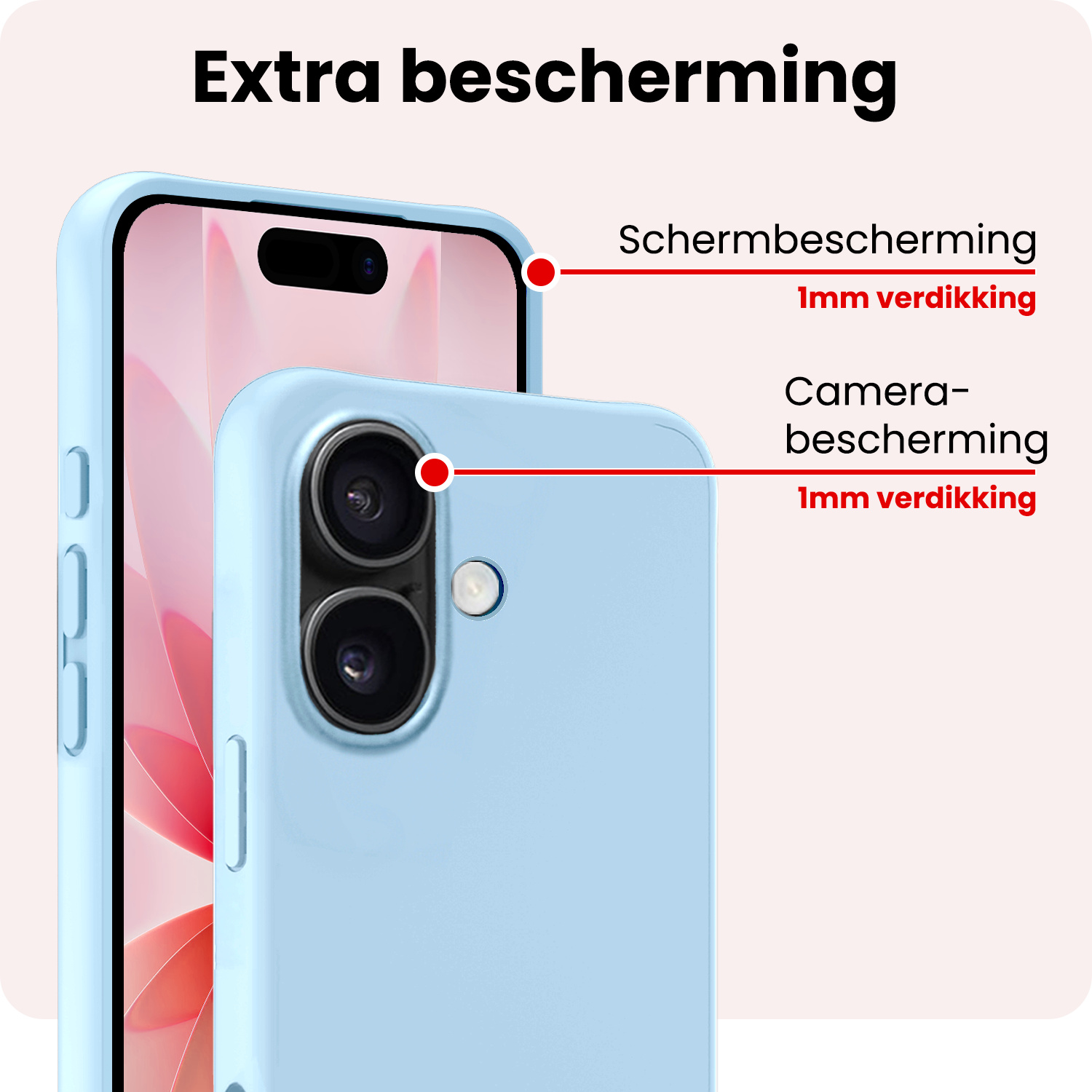 NoXx NoXx iPhone 17 Hoesje Siliconen Met Screenprotector Met Dichte Notch - Lichtblauw