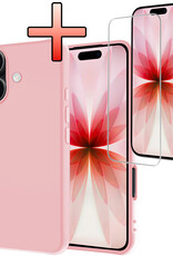 NoXx NoXx iPhone 17 Hoesje Siliconen Met Screenprotector Met Dichte Notch - Lichtroze
