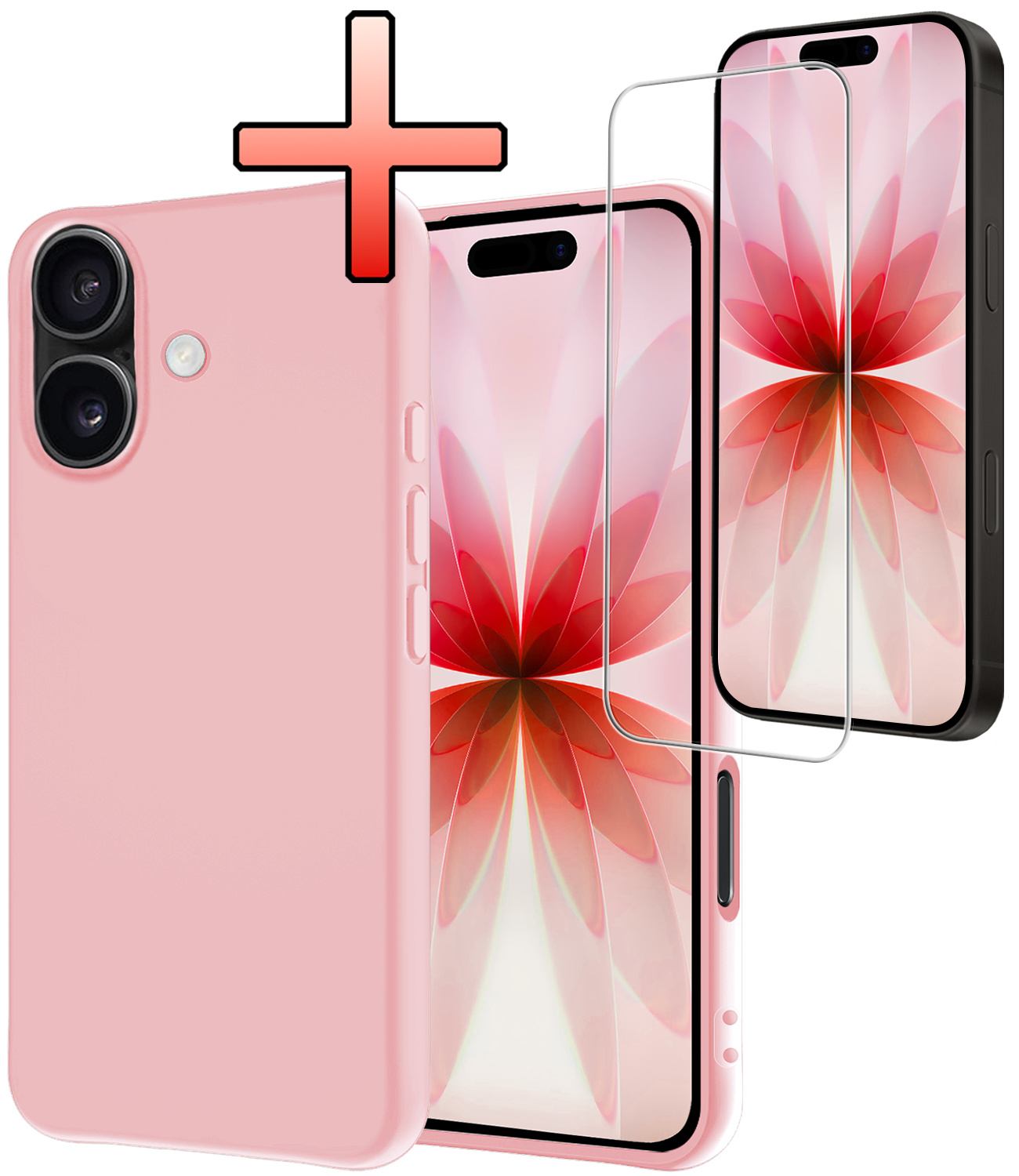 NoXx NoXx iPhone 17 Hoesje Siliconen Met Screenprotector Met Dichte Notch - Lichtroze