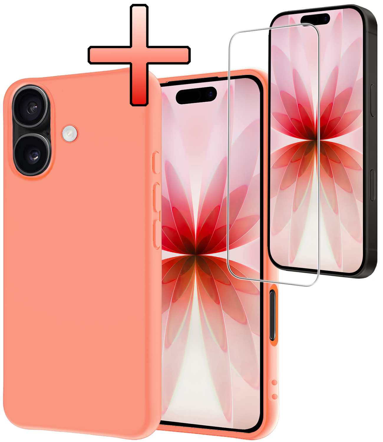 NoXx NoXx iPhone 17 Hoesje Siliconen Met Screenprotector Met Dichte Notch - Perzik