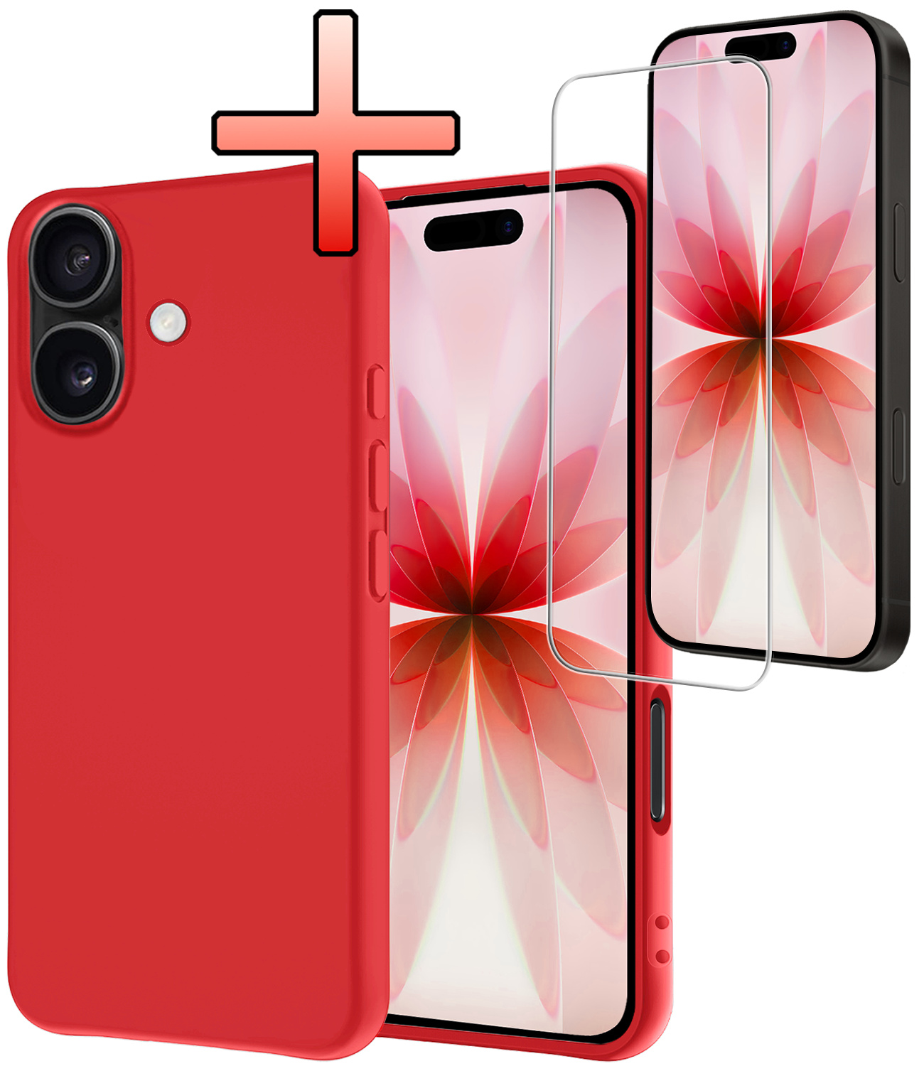 NoXx NoXx iPhone 17 Hoesje Siliconen Met Screenprotector Met Dichte Notch - Rood
