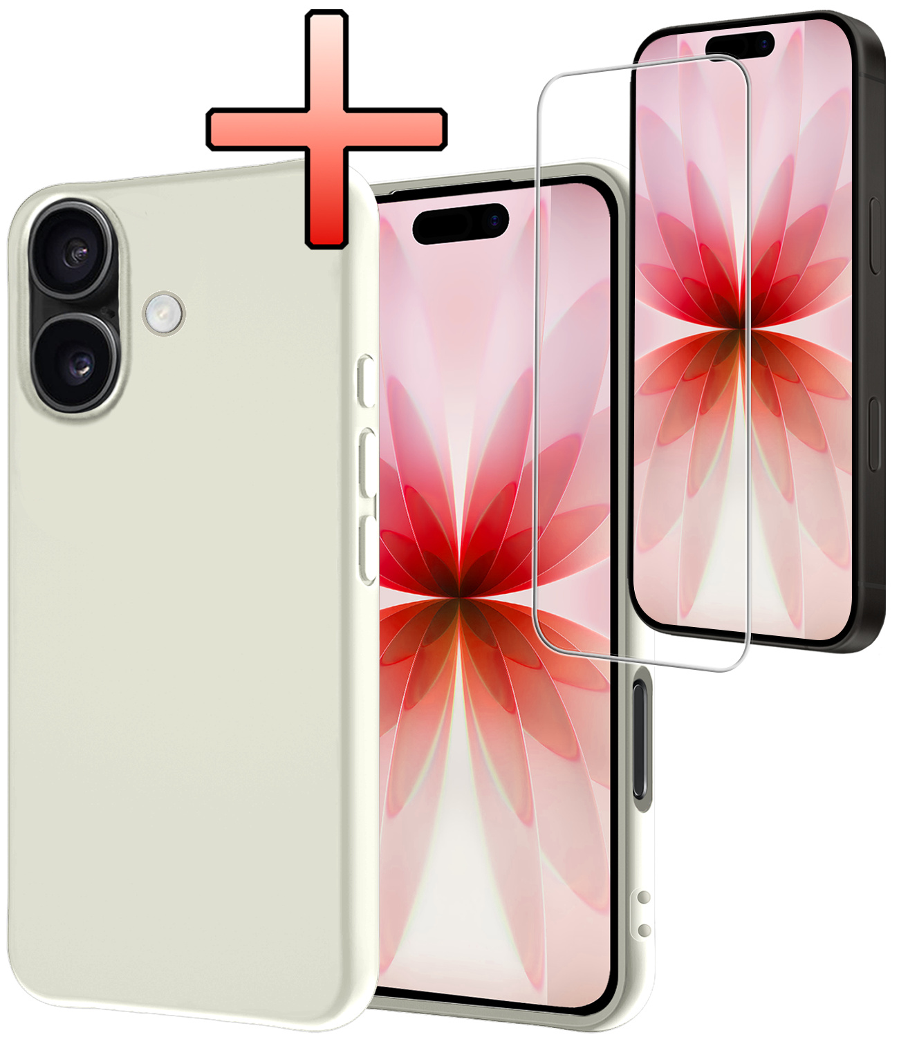 NoXx NoXx iPhone 17 Hoesje Siliconen Met Screenprotector Met Dichte Notch - Wit