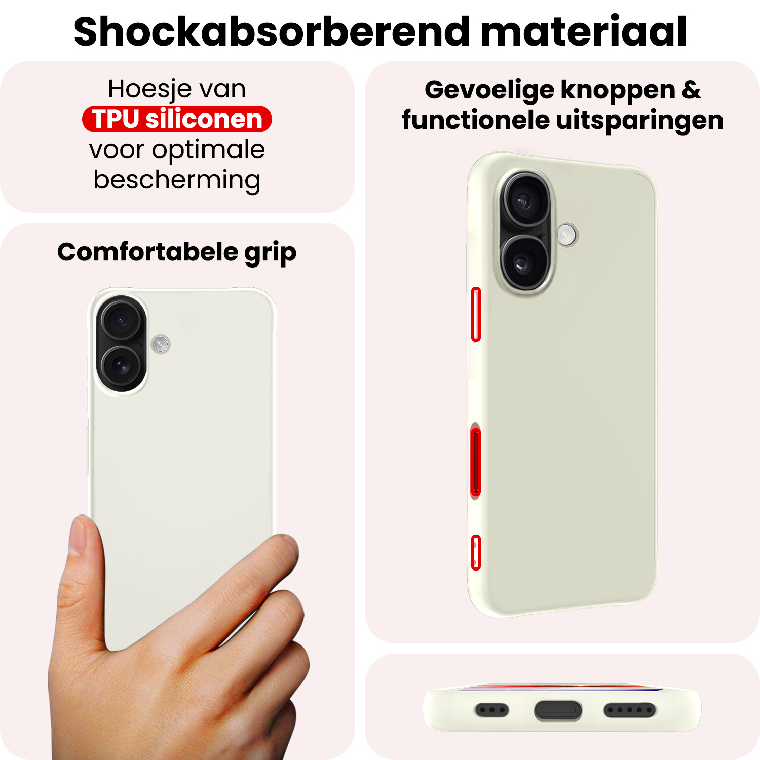 NoXx NoXx iPhone 17 Hoesje Siliconen Met Screenprotector Met Dichte Notch - Wit