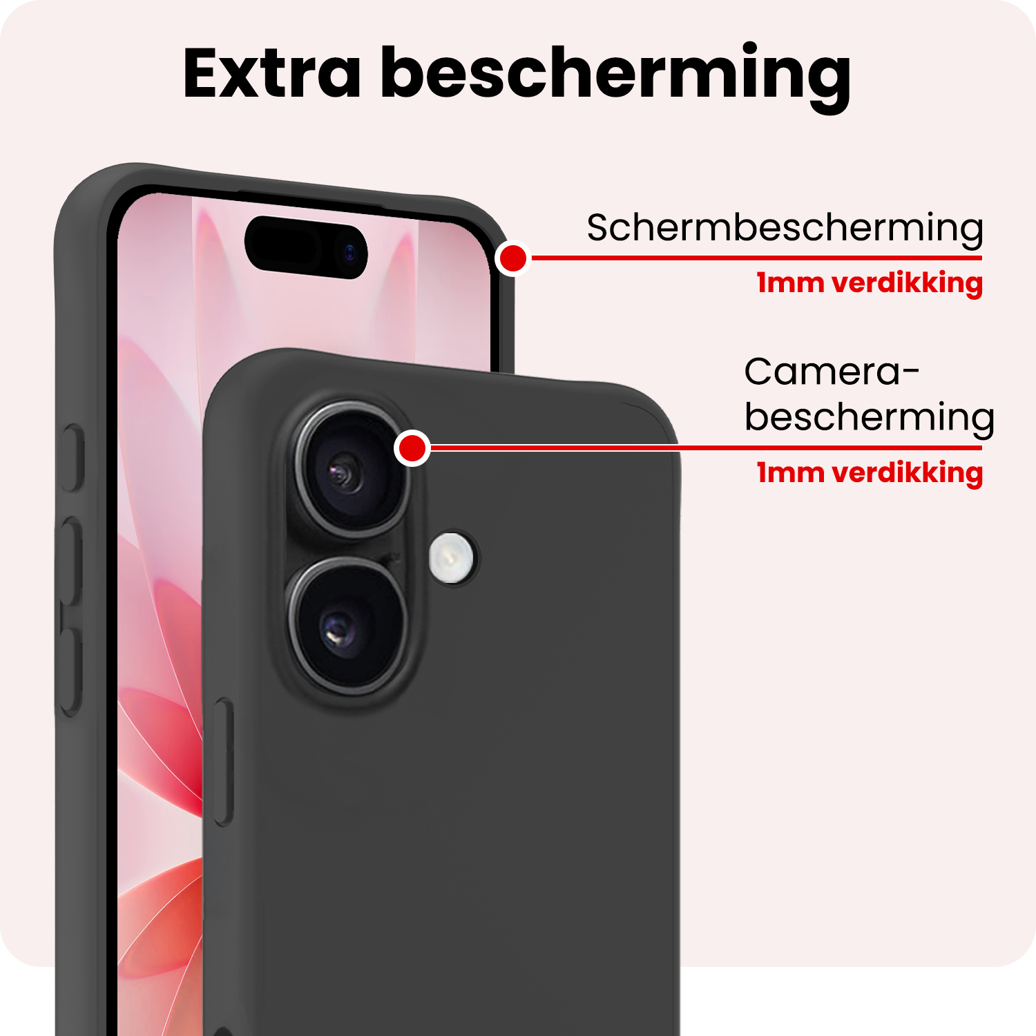 NoXx NoXx iPhone 17 Hoesje Siliconen Met Screenprotector Met Dichte Notch - Zwart