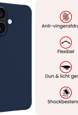 NoXx NoXx iPhone 17 Hoesje Siliconen Met 2x Screenprotector Met Dichte Notch - Donkerblauw