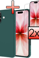 NoXx NoXx iPhone 17 Hoesje Siliconen Met 2x Screenprotector Met Dichte Notch - Donkergroen