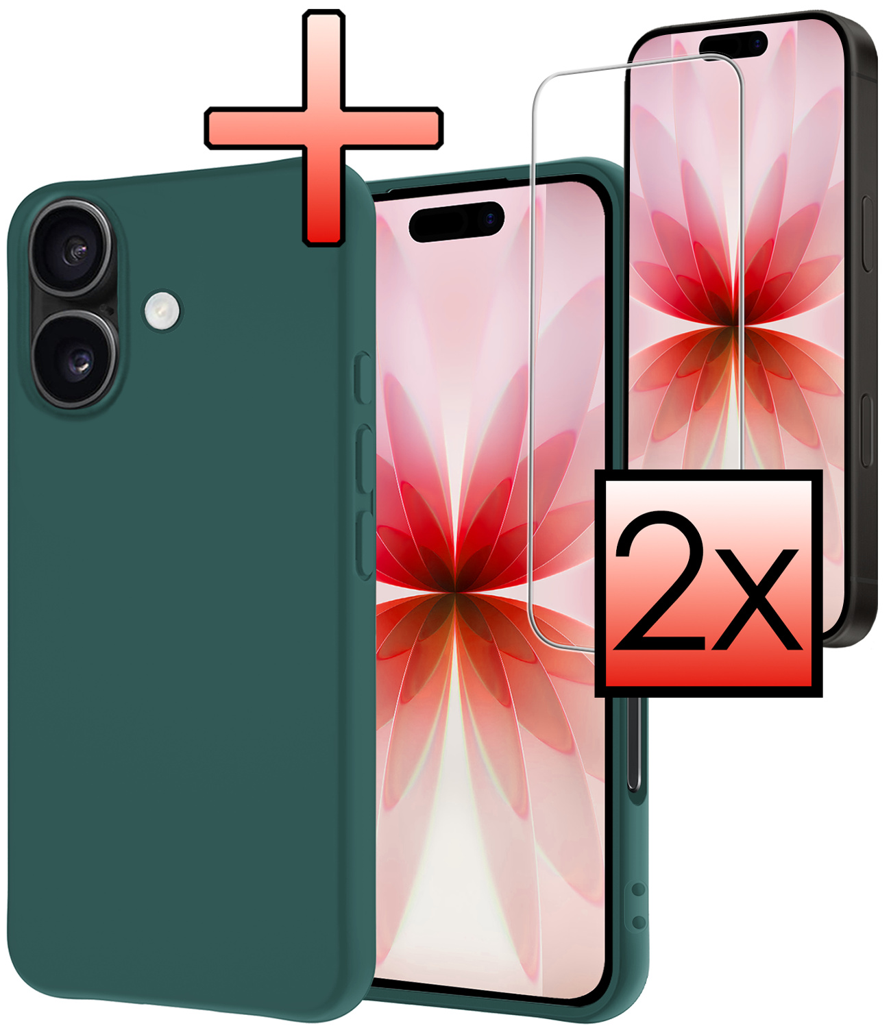 NoXx NoXx iPhone 17 Hoesje Siliconen Met 2x Screenprotector Met Dichte Notch - Donkergroen