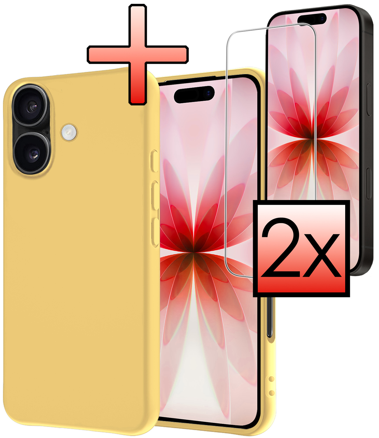 NoXx NoXx iPhone 17 Hoesje Siliconen Met 2x Screenprotector Met Dichte Notch - Geel