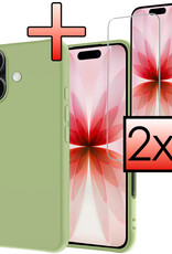 NoXx NoXx iPhone 17 Hoesje Siliconen Met 2x Screenprotector Met Dichte Notch - Groen