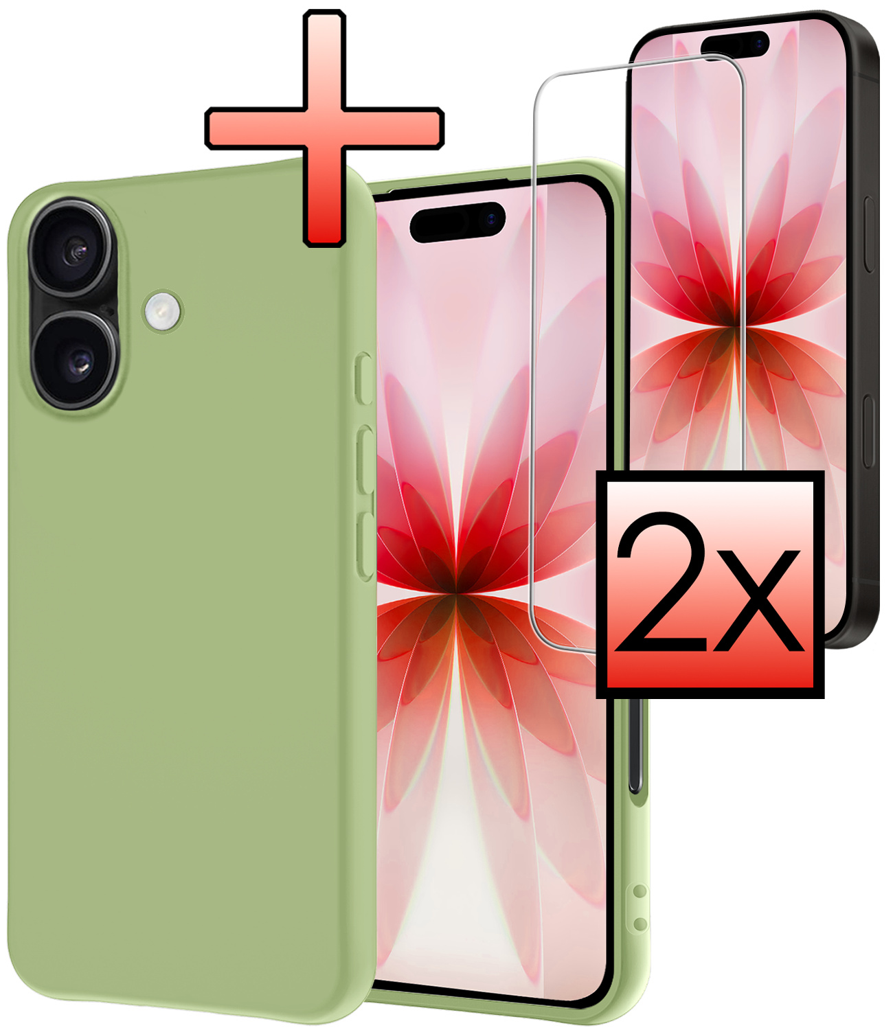 NoXx NoXx iPhone 17 Hoesje Siliconen Met 2x Screenprotector Met Dichte Notch - Groen