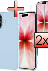 NoXx NoXx iPhone 17 Hoesje Siliconen Met 2x Screenprotector Met Dichte Notch - Lichtblauw