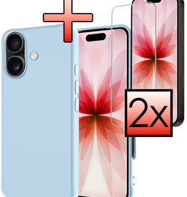 NoXx NoXx iPhone 17 Hoesje Siliconen Met 2x Screenprotector Met Dichte Notch - Lichtblauw