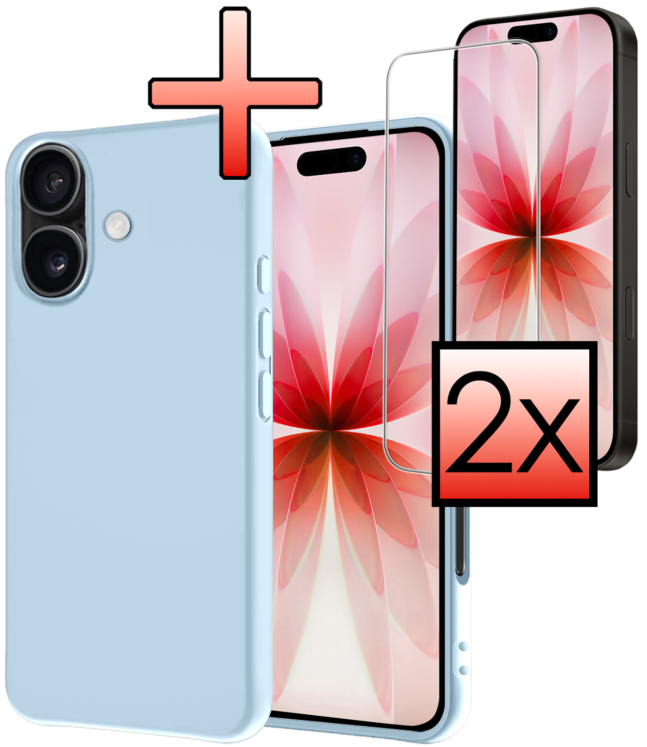 NoXx NoXx iPhone 17 Hoesje Siliconen Met 2x Screenprotector Met Dichte Notch - Lichtblauw