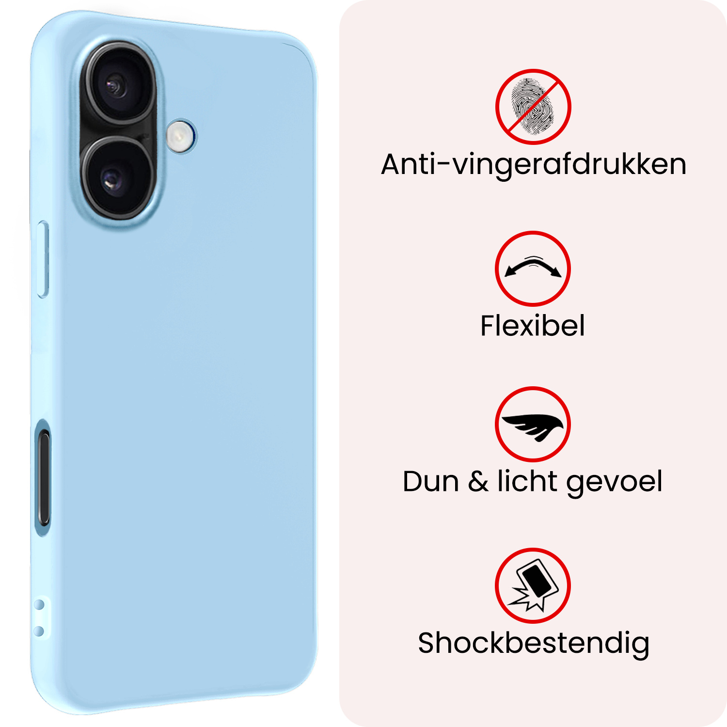 NoXx NoXx iPhone 17 Hoesje Siliconen Met 2x Screenprotector Met Dichte Notch - Lichtblauw