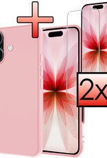 NoXx NoXx iPhone 17 Hoesje Siliconen Met 2x Screenprotector Met Dichte Notch - Lichtroze