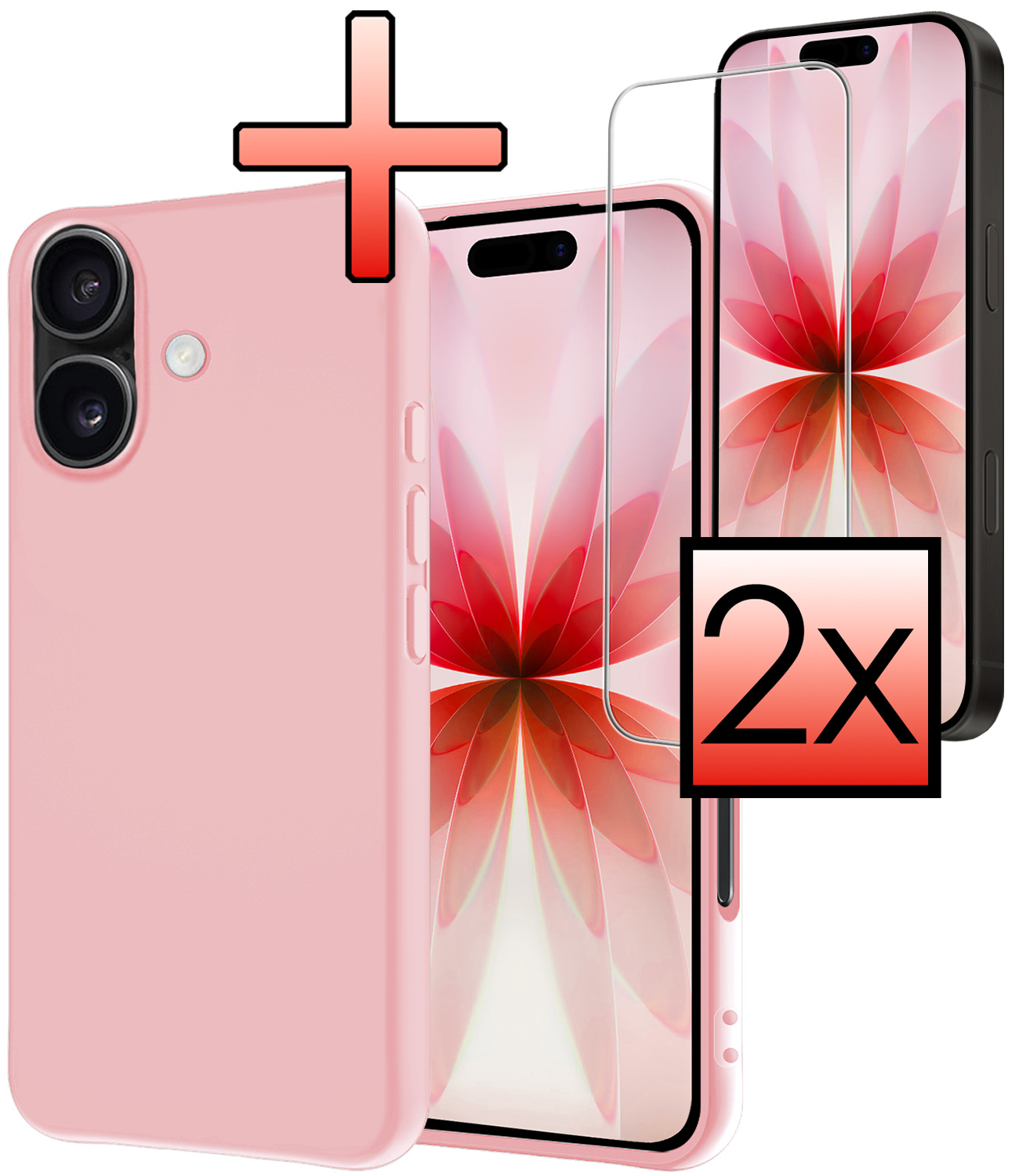 NoXx NoXx iPhone 17 Hoesje Siliconen Met 2x Screenprotector Met Dichte Notch - Lichtroze